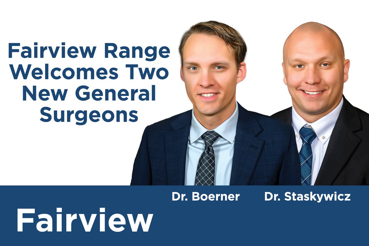FairviewRange's tweet image. Big news! Dr. Michael Boerner and Dr. Zachary Staskywicz have joined the Fairview Range team as general surgeons. 

Read about their approach to surgery in our latest blog → bit.ly/4dyOcO7#Fairvi… 

#GeneralSurgeons