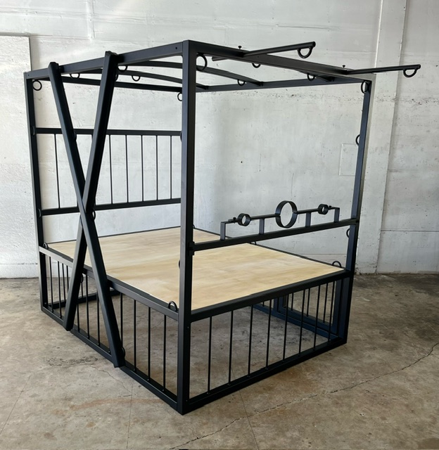 Metalbound's tweet image. SALE! Available for immediate shipping @ a 25% discount. Queen size  Lilith bed with removable cross, stockade and sling extenders. Metalbound.com metalbound.com/product/lilith…