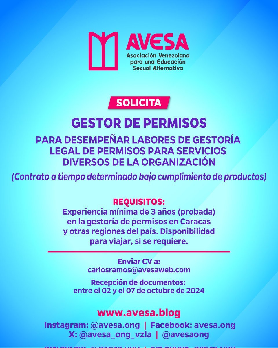 ✅ Si cumples con estos requisitos envía tu cv al correo: carlosramos@avesaweb.com