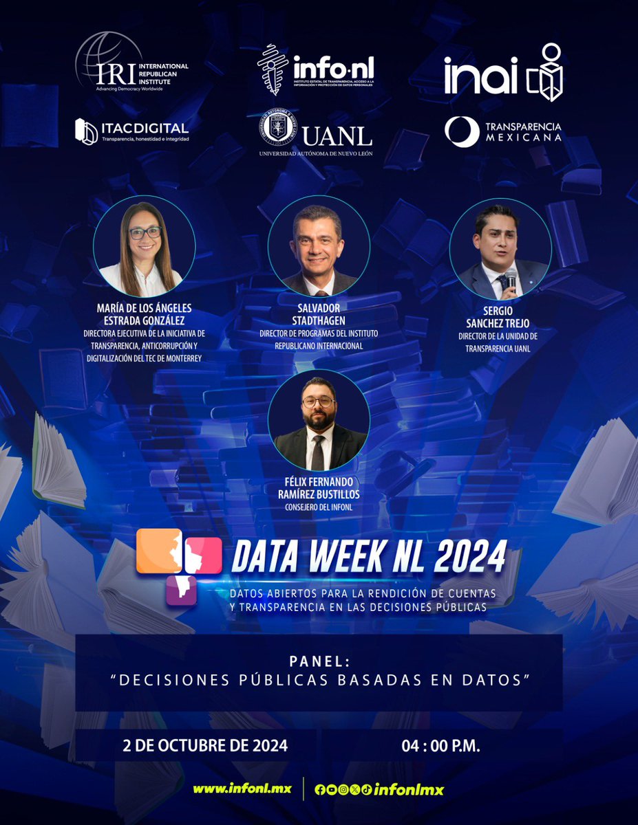 INFONLMX's tweet photo. #HoyEnLaFIL | En el marco de las actividades de la @FeriaLibroMty,
#DataWeekNL presenta el Panel: “Decisiones Públicas Basadas en Datos”

📍Stand 130 del INAI-INFONL-UANL
📆 Miércoles 2 de octubre
⏰ 04:00 P.M.
📹 Transmisión en vivo por YouTube
🔗 https://t.co/ZpgVXaFvJS https://t.co/9Ha3brxGrM