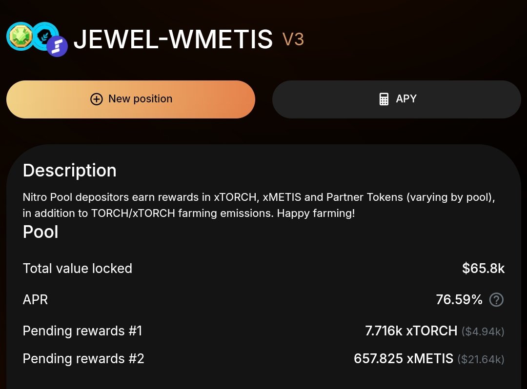 📢 Yield Boost Alert! 

<a href="/DeFiKingdoms/">DeFi Kingdoms 🔺🌿</a> $Jewel-wMetis v3 nitro pool just got boosted 🔥

Add LP and earn more #Metis &amp; $Torch tokens by depositing in the nitro pool!

Farming emissions boost incoming 🔜

👉 app.hercules.exchange/nitro/0x368668…