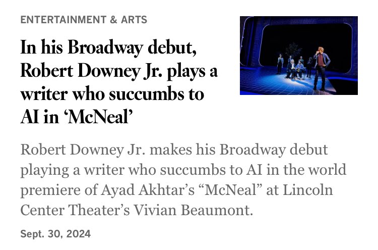 ThickerWater's tweet photo. @CharlesMcNulty 

Fantastic review!! 🎭 
A must read for any theatre lover wondering about AI and theatre. 🧐👇 https://t.co/gVRh7yFWm4