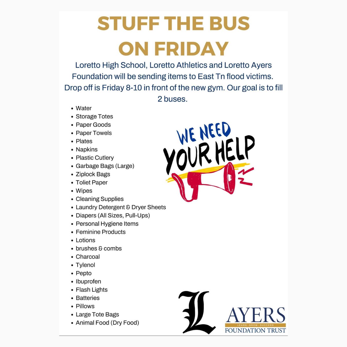 Lorettobaseball's tweet photo. Let’s pack these buses and help out communities during this hard time! https://t.co/15GXfb1GxW