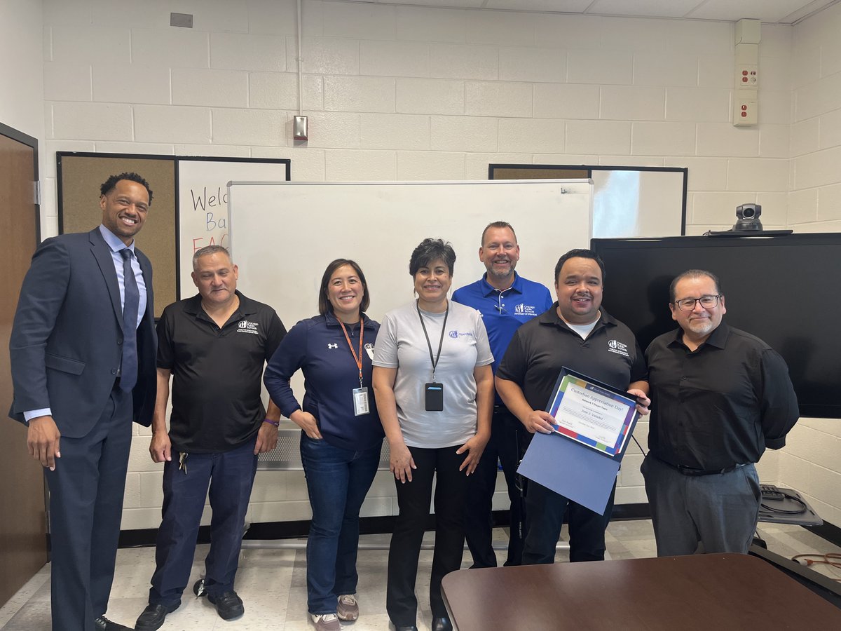 ChiPubSchools's tweet photo. We can't thank our custodians enough! In celebration of #NationalCustodianAppreciationDay, Chief Operating Officer Charles Mayfield and Chief Facilities Officer Ivan Hansen honored some of our District's incredible custodial teams at Jane Addams ES, Shoesmith ES, @MortonSchool1, Lewis ES, and @BJCAEagles1. Thank you for everything you do! #TheBestAreWithCPS