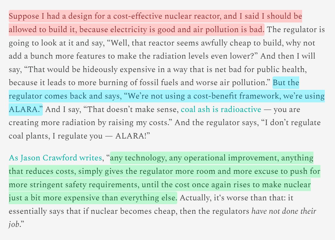 MattY on the fundamental problem with existing nuclear regulation: It is designed to make nuclear as uncompetitive as possible.