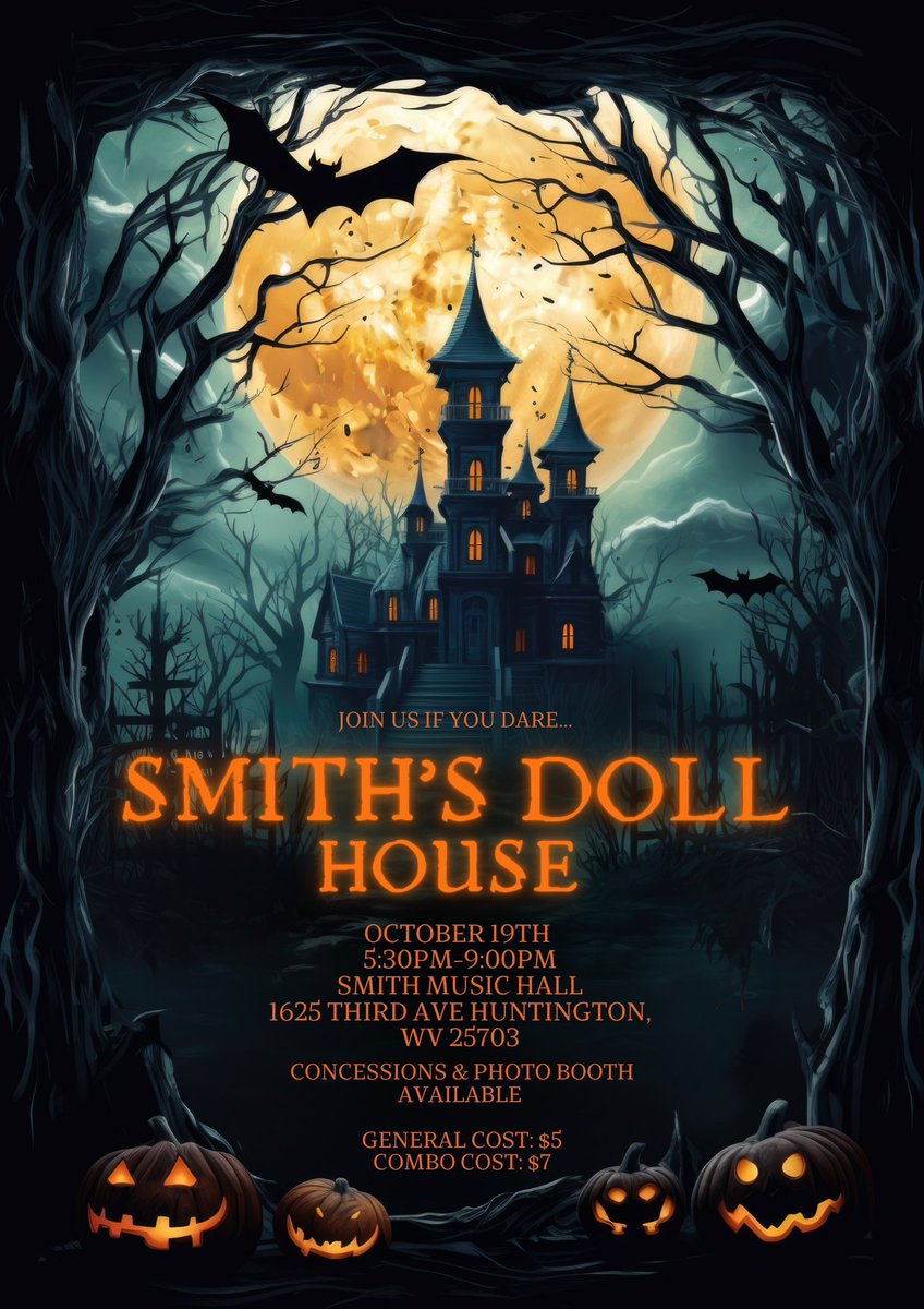 Join us! If you dare… 
Smith’s Doll House🎎👻
October 19th 5:30pm-9:00pm Smith Music Hall

Concessions and Photo Booth Available!
General Admission: $5
Combo Cost: $7