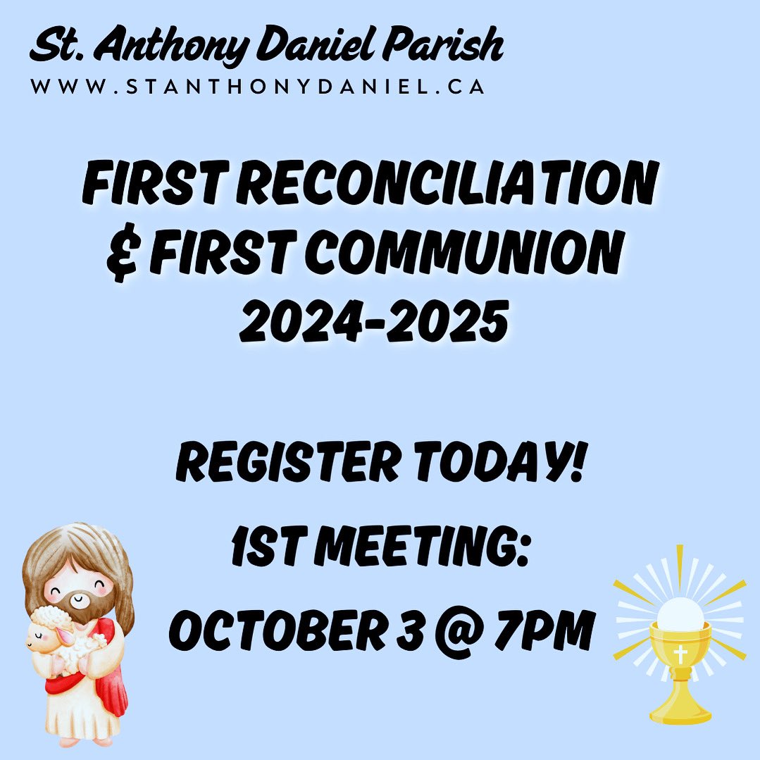 StAnthonyDanielKW (@stanthonyd_kw) on Twitter photo Our first meeting for caregivers with children celebrating the sacraments of Reconciliation & Holy Communion is tomorrow at 7PM. Children are welcome.
<a href="/SJPIIsuns/">Saint John Paul II</a> <a href="/Cdn_Martyrs/">Canadian Martyrs</a> <a href="/StDanielTBirds/">St Daniel - WCDSB</a> 
We look forward to welcoming you! Our first meeting for caregivers with children celebrating the sacraments of Reconciliation & Holy Communion is tomorrow at 7PM. Children are welcome.
<a href="/SJPIIsuns/">Saint John Paul II</a> <a href="/Cdn_Martyrs/">Canadian Martyrs</a> <a href="/StDanielTBirds/">St Daniel - WCDSB</a> 
We look forward to welcoming you!