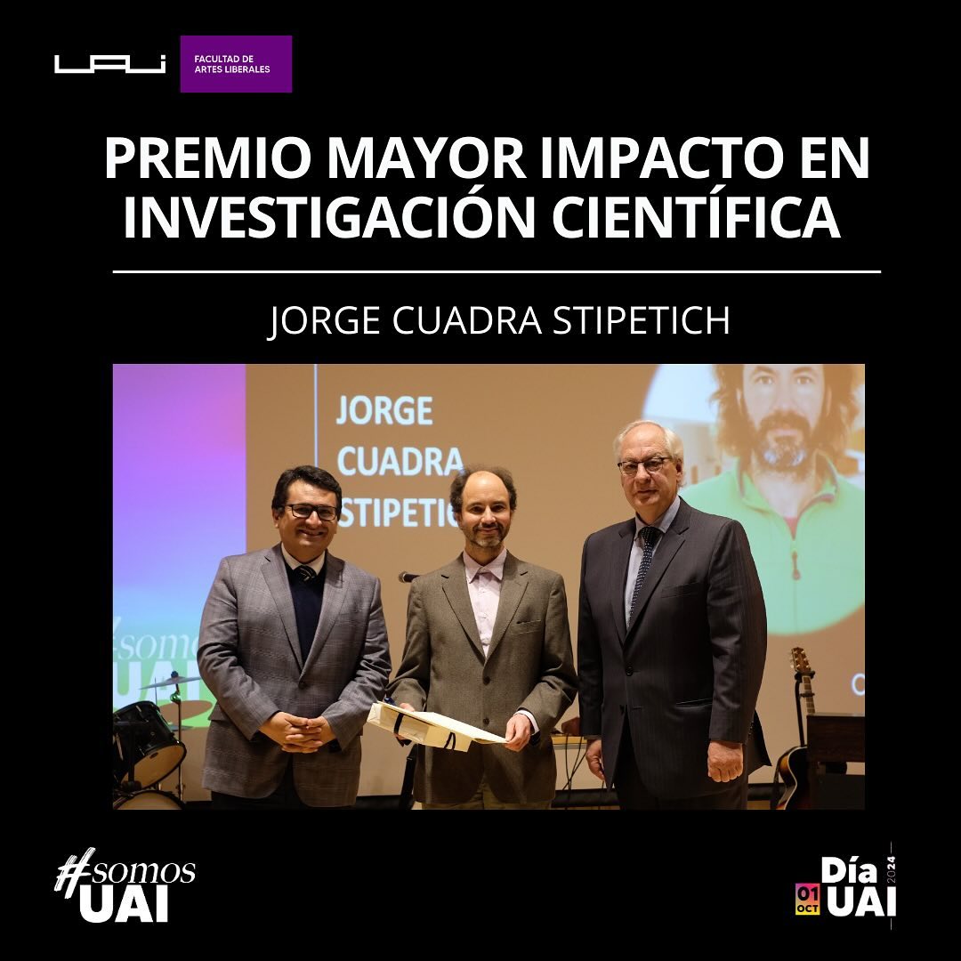 El astrofísico Jorge Cuadra <a href="/UAI_VINA/">UAI - Viña del Mar</a> recibió el Premio al Mayor Impacto en Investigación Científica de la @uai_cl 👏👏

Jorge dice "La Astronomía se hace en conjunto. Aprovecho de agradecer a mis colaboradore/as,  con quienes he tenido la suerte de continuar trabajando" 😊