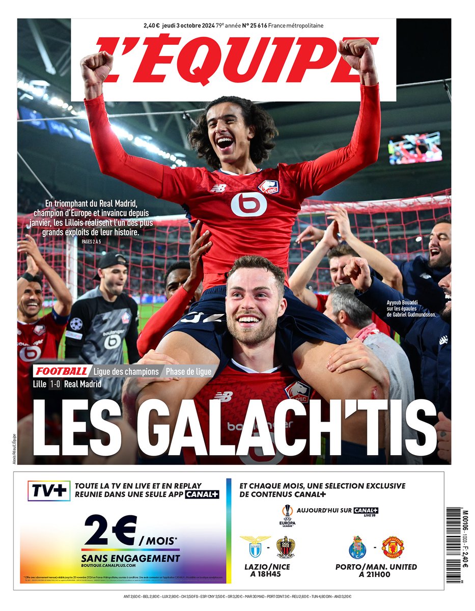 lequipe's tweet photo. "Les Galach'tis"

La une de L'Équipe du jeudi 3 octobre.

Lire l'édition ➡️ https://t.co/dUosWPGpIh https://t.co/V6k8JCjtyx