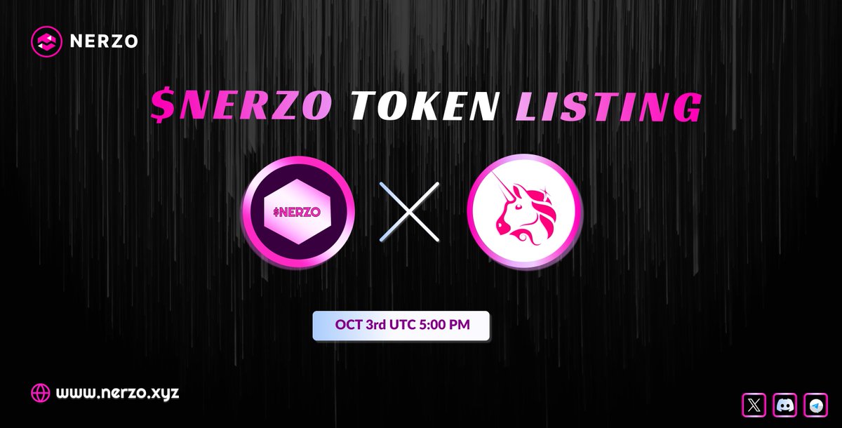DrazeLab's tweet photo. Exciting news! 🚀DEX Listing!📈

  The $NERZO Token is going live on Uniswap! 🔥

⏰ Time: October 3rd, 5:00 PM UTC

Keep an eye on 🌐https://t.co/p33V9j3QD8 for more details. 👀