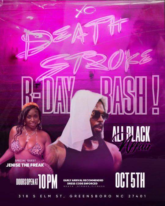 I will be in Greensboro Nc,  THIS Saturday at club XO!  All black party 🖤 @Deathstrokefit https://t.