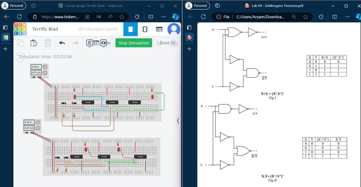 ill_Ar100's tweet image. كل الأجهزة من حولنا بدأت بهذا الشكل تقريبًا وتعتبر (الدوائر المنطقية) الأساس في عملها وأول مراحل تكونها
مفاهيم دقيقة جدًا ولكن ممتعة 👍🏻
- تطبيق نظرية DeMorgan&apos;s -