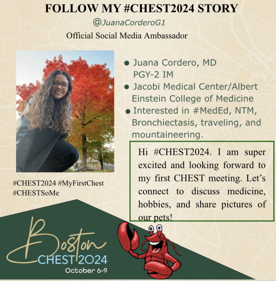 Hi #MedTwitter Happy to share this year I will be participating in #CHEST2024 presenting our research and as a social media ambassador 📸 ✨ I will be posting content, sessions and special events. 

Looking forward to meet connect with all of you #CHESTSoME #CHEST2024 <a href="/accpchest/">CHEST</a>