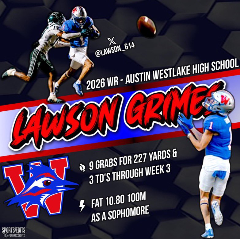 Coach Jimmy Andrews (@recruitscentex) on Twitter photo 26’ WR <a href="/lawson_g14/">Lawson Grimes</a> was on 🔥 spring leading to a breakout junior szn for the chaps
Team leader rec yards, multiple explosive tuddys, coming off a big team W vs state power Steele.
FAT 100m @ 10.8 as soph. (5th @ district) 💨 #REALspeed
Updated 🎥 soon: hudl.com/profile/227655… 26’ WR <a href="/lawson_g14/">Lawson Grimes</a> was on 🔥 spring leading to a breakout junior szn for the chaps
Team leader rec yards, multiple explosive tuddys, coming off a big team W vs state power Steele.
FAT 100m @ 10.8 as soph. (5th @ district) 💨 #REALspeed
Updated 🎥 soon: hudl.com/profile/227655…