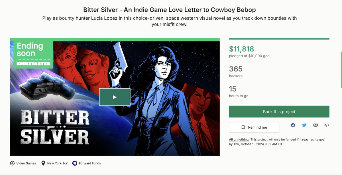 🚀 Folks, we are LESS THAN $200 AWAY from our $12K stretch goal for Bitter Silver!

Help a small, diverse team make their dream #indiegame!

Share/back Bitter Silver now 👉 kickstarter.com/projects/looko…

#Visualnovel | #IndieGameDev