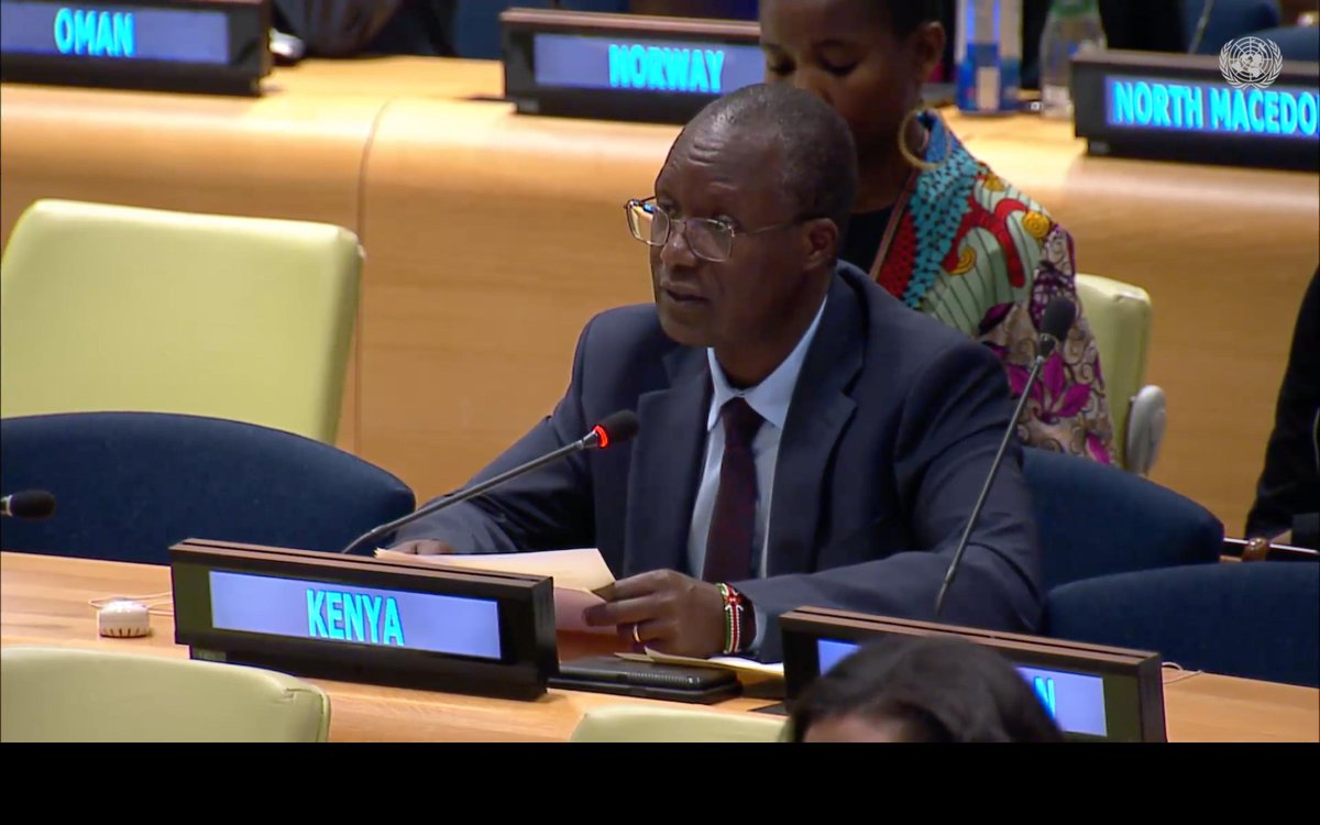 Today, during the work of the 6th Committee of UNGA79, <a href="/AmbMKiboino/">Mike Kiboino 🇰🇪</a> delivered Kenya’s statement on measures to eliminate international terrorism. He: 
1/ Shared Kenya’s efforts in countering terrorism;