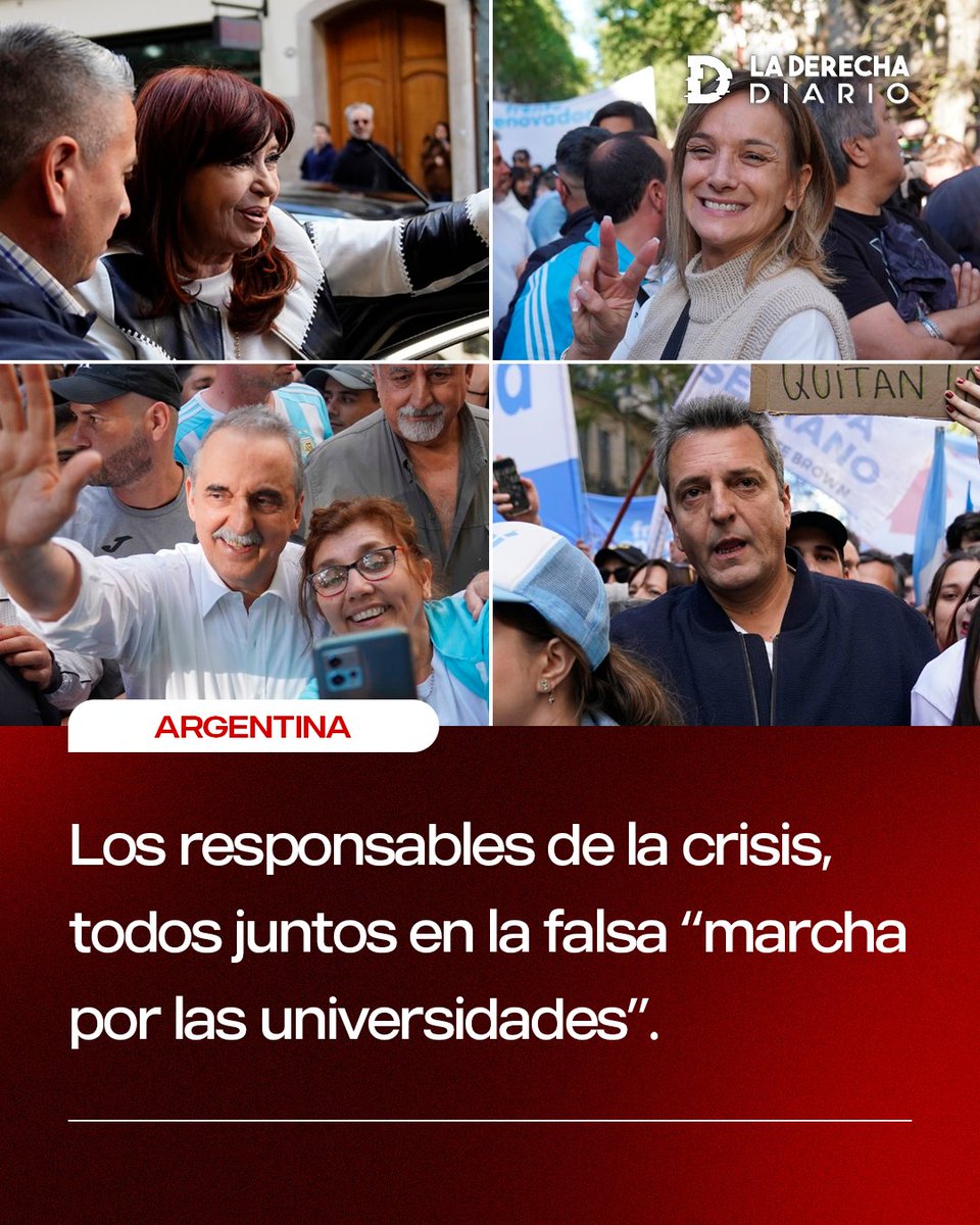 🚨🇦🇷 | #LaMarchaDeCFK Cristina Kirchner, Sergio Massa, Malena Galmarini y Guillermo Moreno: Los responsables de la crisis, todos juntos en la falsa "marcha por las universidades".