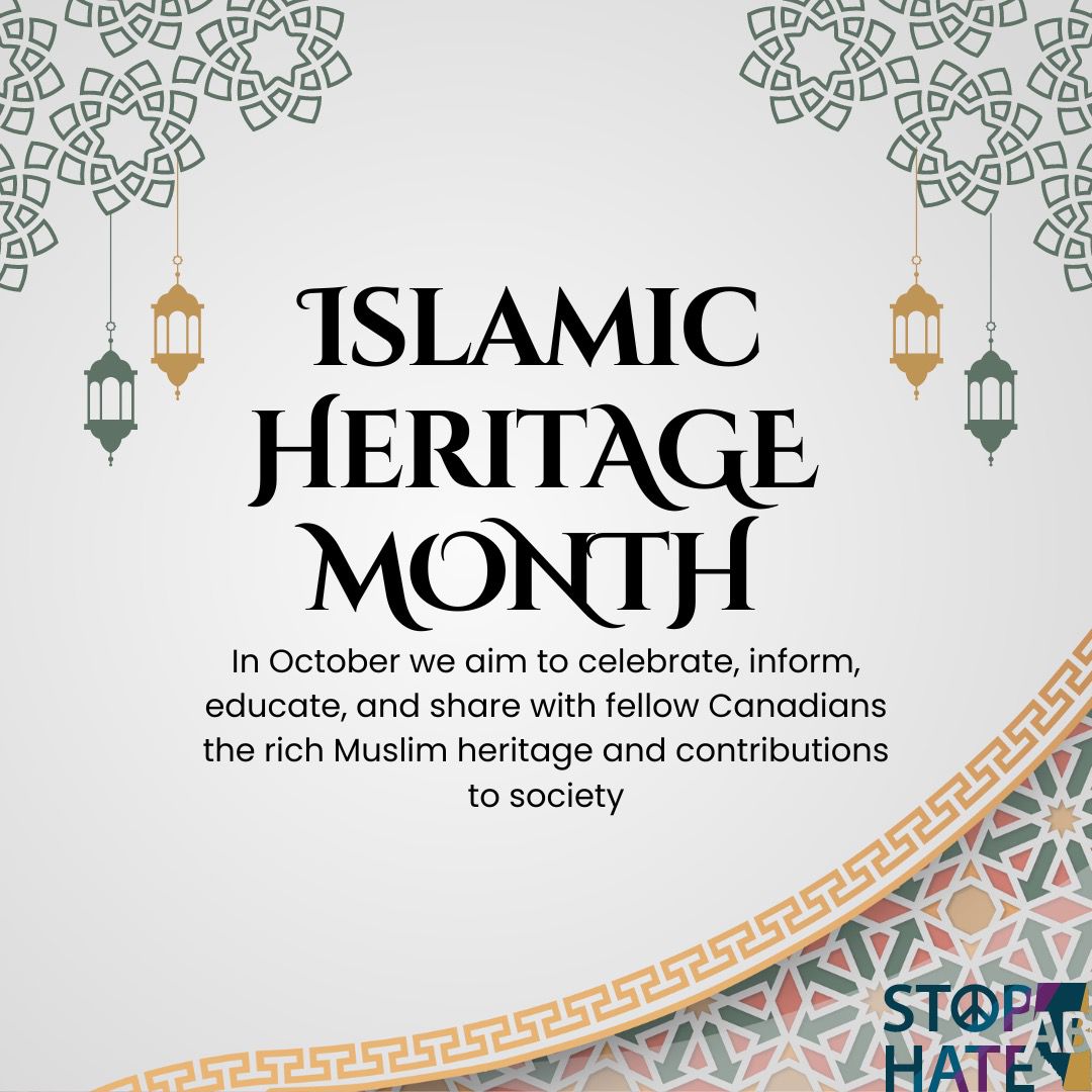 October is #IslamicHeritageMonth! 🎉

We stand with Alberta's Muslim community, celebrating their rich contributions while condemning the hate crimes they continue to face. Let's unite against Islamophobia and build a safer, more inclusive future. 💙 

#StopHate #UnityInDiversity
