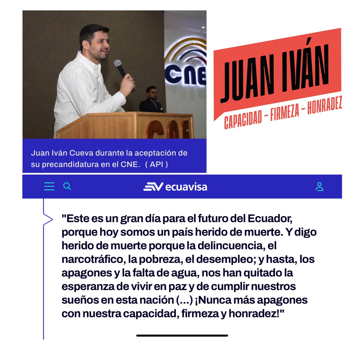 Elecciones presidenciales Ecuador 2025. <a href="/EcuavisaInforma/">Ecuavisa Noticias</a> 👉 bit.ly/3ZKdDJh
#Juanivancueva #somoselcambio #eloutsider