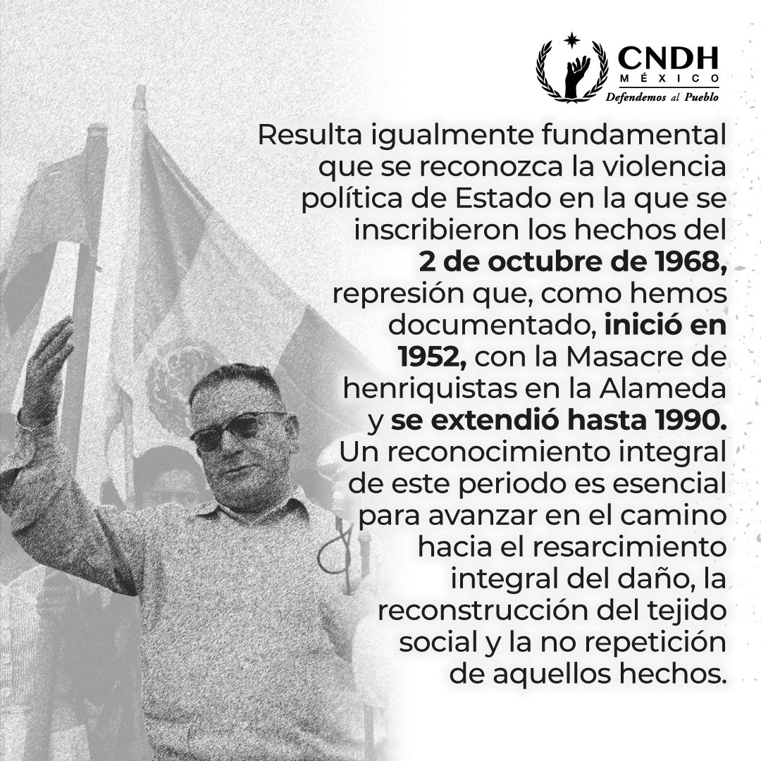 CNDH's tweet photo. Celebramos el decreto por el que el estado reconoce a la masacre de estudiantes del 2 de octubre de 1968 como crimen de estado, y vemos en la disculpa pública ofrecida un acto de voluntad política para hacer justicia en las violaciones de #DerechosHumanos cometidas en el pasado.

🧵
