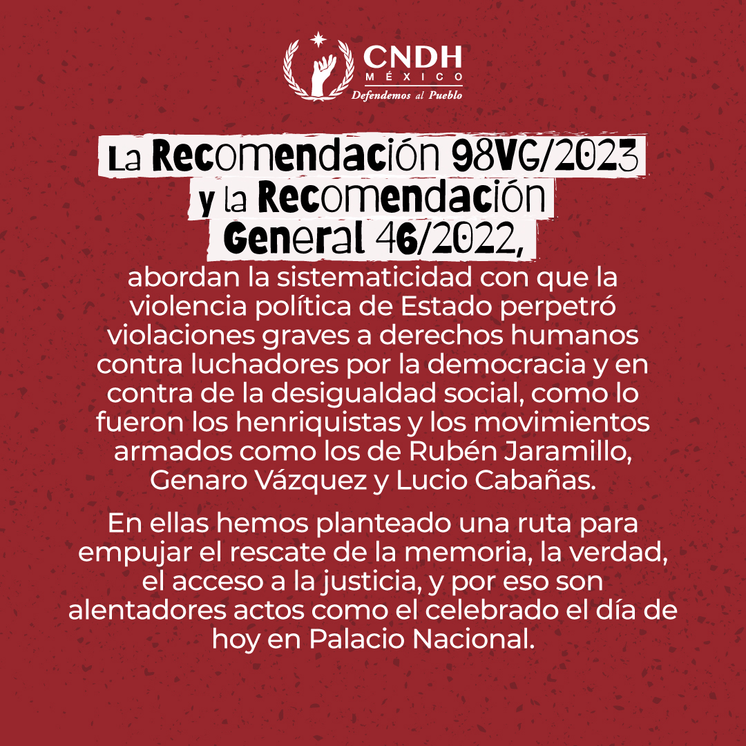 CNDH's tweet photo. Celebramos el decreto por el que el estado reconoce a la masacre de estudiantes del 2 de octubre de 1968 como crimen de estado, y vemos en la disculpa pública ofrecida un acto de voluntad política para hacer justicia en las violaciones de #DerechosHumanos cometidas en el pasado.

🧵