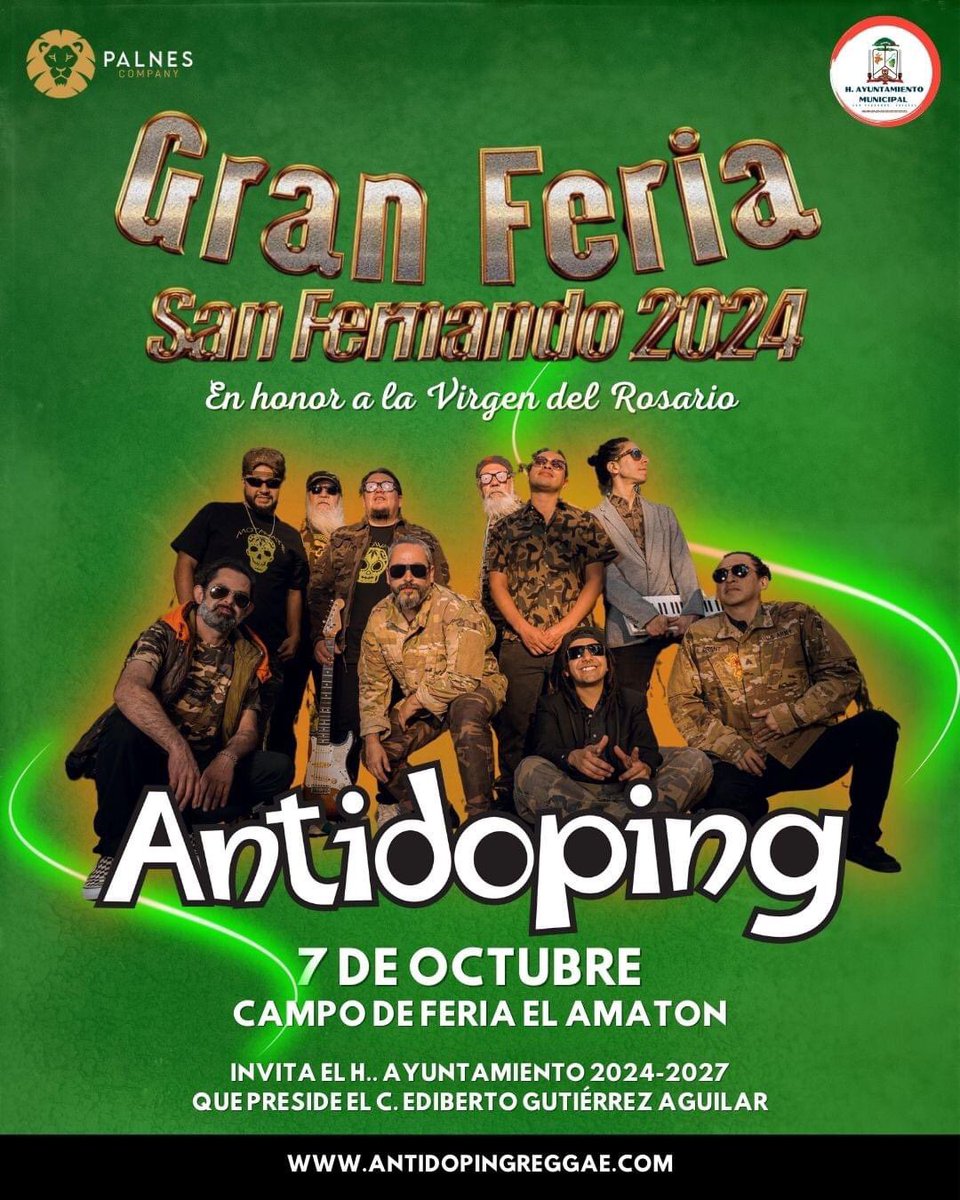 antidopingmx's tweet image. SAN FERNANDO!!  Felices de regresar a nuestra casa CHIAPAS y qué mejor para el gran cierre de la FERIA DE SAN FERNANDO, 7 de OCTUBRE con la familia de este hermoso lugar, bailando y cantando al ritmo de Antidoping ¡Te esperamos! 💚💛❤️🎶✨🏁✌🏼

#antidopingreggae #roadtoziontour