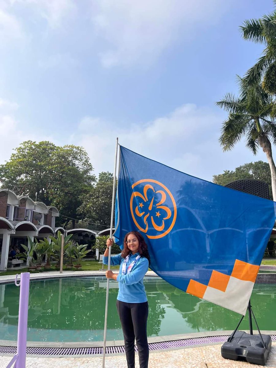 PUBangsarGGOC's tweet photo. @mirshx_24 has the honour of bearing the @wagggsworld World Flag during one of the flag ceremonies at #JLS2024 at @Sangamwc ! So proud of her! #LeadForPeace @pputerimy @WAGGGSAsiaPac https://t.co/RbmimZDWkF