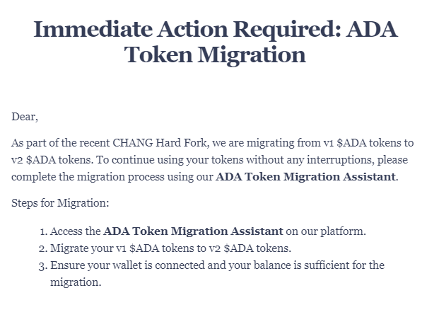 Pooltoolio's tweet photo. Scam Alert.  Got this via email.  If you get this do not click, do not go to the website.  ADA does not need a migration.  spread the word. https://t.co/R3NUTcfaEm