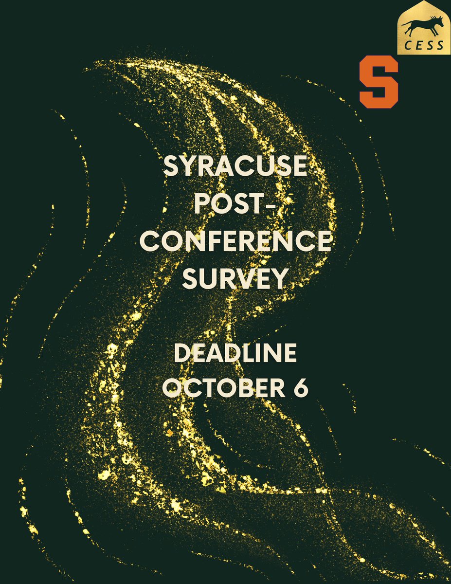 CESS_news's tweet photo. If you attended the #CESS2024Fall Syracuse conference, we want to hear from you! All the attendees should have received a survey link in their email. We would be very grateful if you took 1-2 minutes of your time to fill out our anonymous survey. The deadline is Sunday, Oct. 6. https://t.co/QruUcyF166