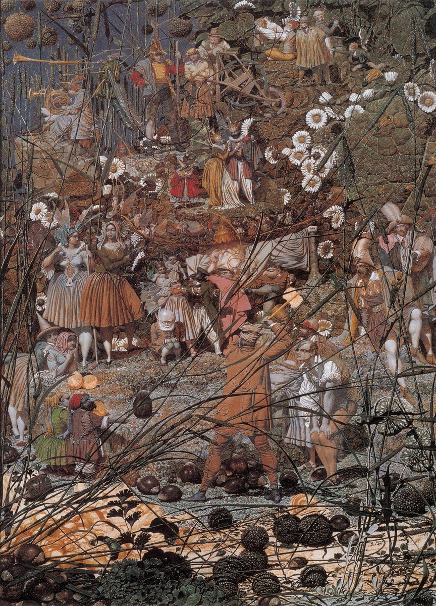Una excéntrica obra de arte (organizada y caótica) de una mente problemática por Richard Dadd, El Master-Stroke de Fairy Feller. comenzó en 1855 y trabajó hasta 1864 mientras estaba encarcelado en el Asilo Criminal Lunático Estatal del Hospital Bethlem Royal, donde estuvo