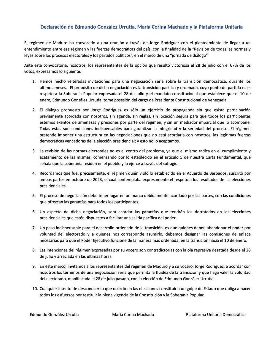 EdmundoGU's tweet image. #IMPORTANTE #Comunicado Juntos defendemos el mandato del pueblo venezolano. @MariaCorinaYA @unidadvenezuela