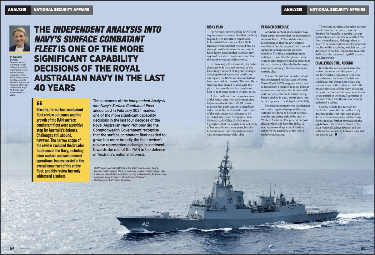 Jennifer Parker (@japarker29) on Twitter photo Pleased to be featured in the recent <a href="/WADefence/">WA DEFENCE REVIEW</a> discussing the historic decision to expand the <a href="/Australian_Navy/">Royal Australian Navy</a>' fleet in the 2030s. Whilst the timeframe is a significant issue for 🇦🇺, the decision is historic none the less.
Link wadefencereview.com.au/release-of-six…
<a href="/UNSWCanberra/">UNSW Canberra</a> <a href="/NSC_ANU/">ANU National Security College</a> Pleased to be featured in the recent <a href="/WADefence/">WA DEFENCE REVIEW</a> discussing the historic decision to expand the <a href="/Australian_Navy/">Royal Australian Navy</a>' fleet in the 2030s. Whilst the timeframe is a significant issue for 🇦🇺, the decision is historic none the less.
Link wadefencereview.com.au/release-of-six…
<a href="/UNSWCanberra/">UNSW Canberra</a> <a href="/NSC_ANU/">ANU National Security College</a>