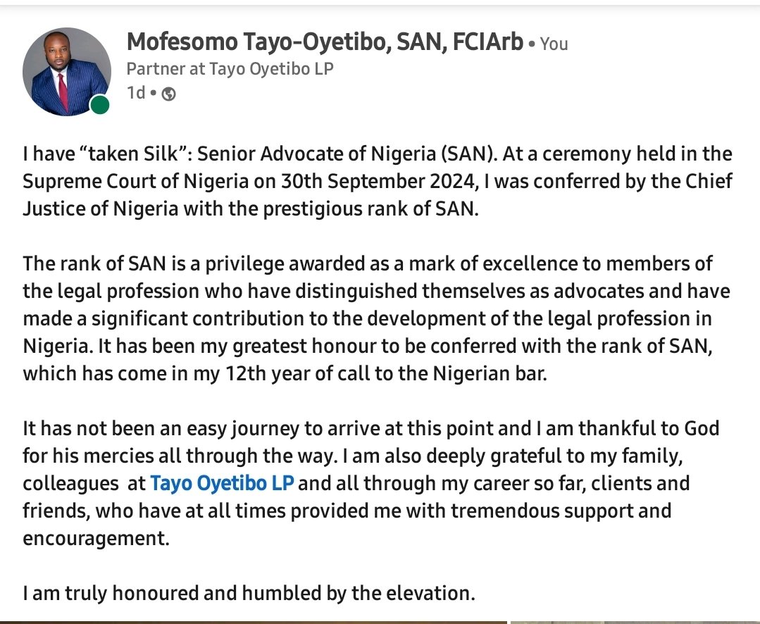 Mofe_TO's tweet image. Mofesomo Tayo-Oyetibo, SAN 
🙏🏾