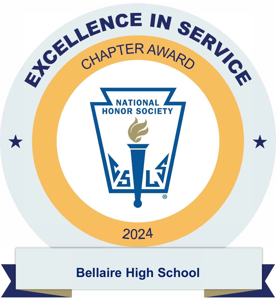 Proud to announce the <a href="/BellaireHigh/">Bellaire High School</a> <a href="/NatHonorSociety/">National Honor Society</a> chapter received the Service Award of Excellence. This award celebrates our significant contributions to the community and our spirit of service. 
#cardinalproud
#7100hoursofservice
#500hoursoftutoring
#NHSserviceExcellence