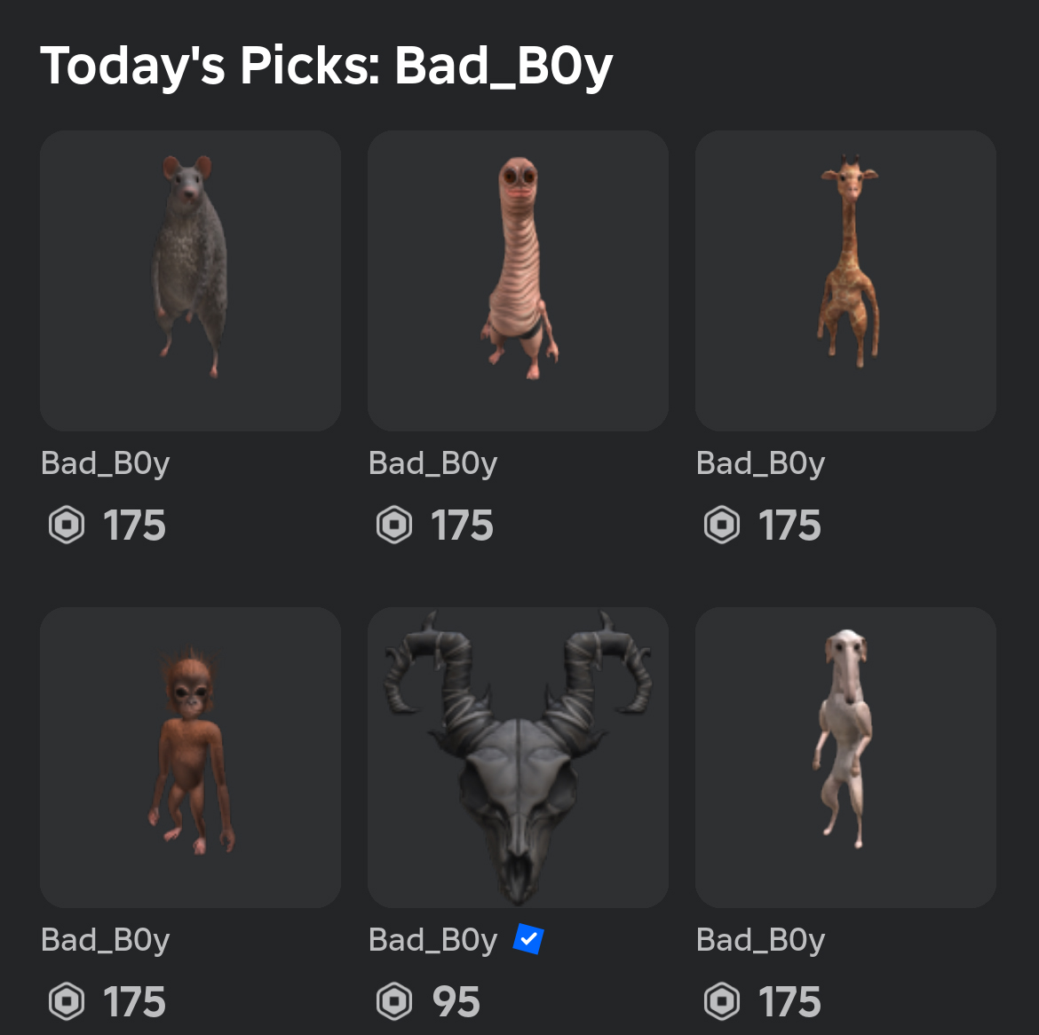 #TodaysPicks features #RobloxUGC and avatars from the undisputed (we think!) King of Weird Avatars, <a href="/Bad_B0yDev/">Bad</a>.