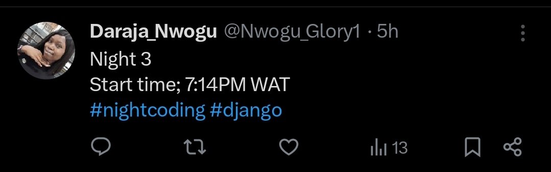 Nwogu_Glory1's tweet image. End time; 12:43am
Tonight was pretty good. Still on user profile but on Edit profile feature, users automatically have a profile once signed up & get a default profile pics. I'll keep working on uploading profile pix feature.
As usual, I had #womenofalxse in #nightcoding.