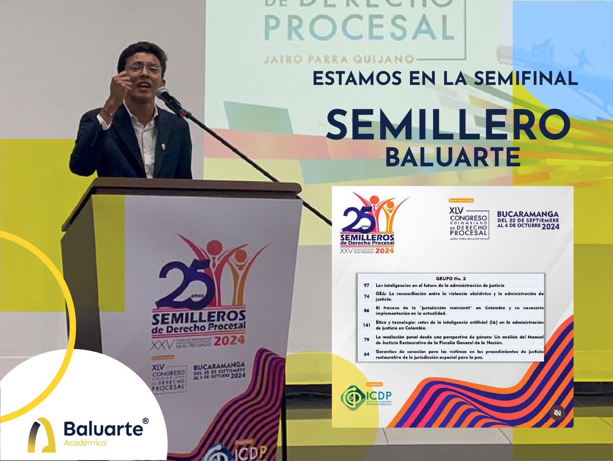 Felicitaciones a los integrantes del semillero <a href="/BaluarteAcad/">Baluarte Académico</a> que nuevamente presentan su trabajo en las rondas finales. ¡Esta noche vamos por más!