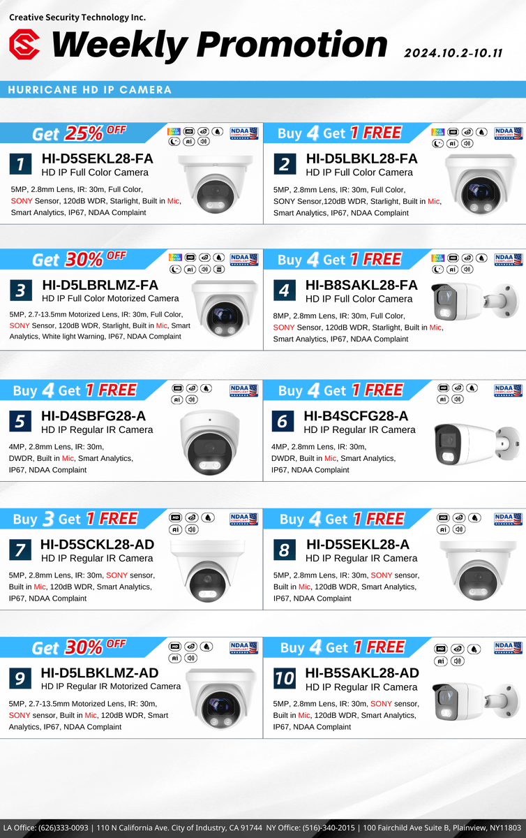Cstsecurityusa's tweet photo. Explore our Mega Promotion from 10.2 to 10.11!
 
📲 Reach out to our LA office at 626-333-0093 or our NY office at 516-340-2015.

#deterrencecam #ipcamera #ptzcamera #NVR #kits #hurricane #rainbow #thunder #AI #securitysolutions #smarthome #securitycameras #sale #8mp #AICamera https://t.co/GVuUrXdu9h