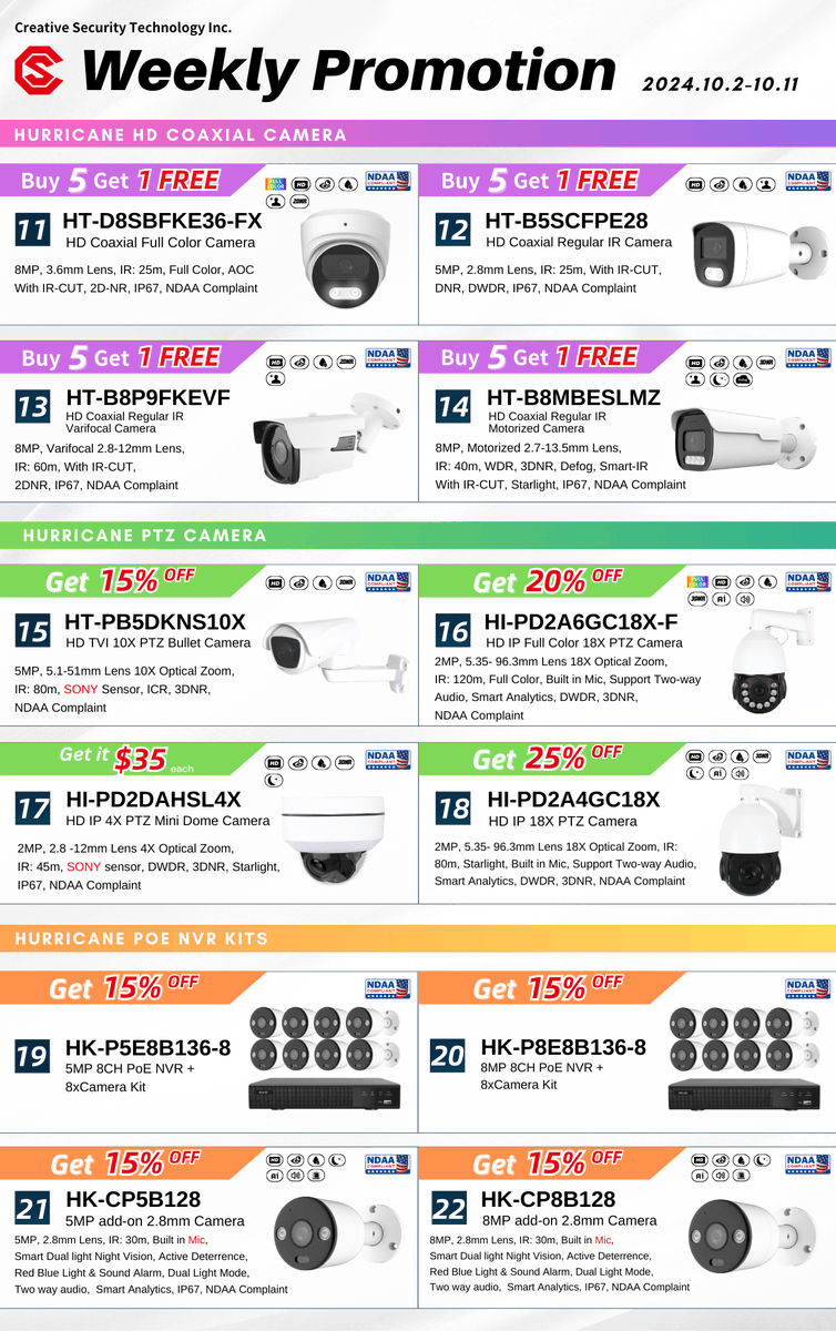 Cstsecurityusa's tweet photo. Explore our Mega Promotion from 10.2 to 10.11!
 
📲 Reach out to our LA office at 626-333-0093 or our NY office at 516-340-2015.

#deterrencecam #ipcamera #ptzcamera #NVR #kits #hurricane #rainbow #thunder #AI #securitysolutions #smarthome #securitycameras #sale #8mp #AICamera https://t.co/GVuUrXdu9h