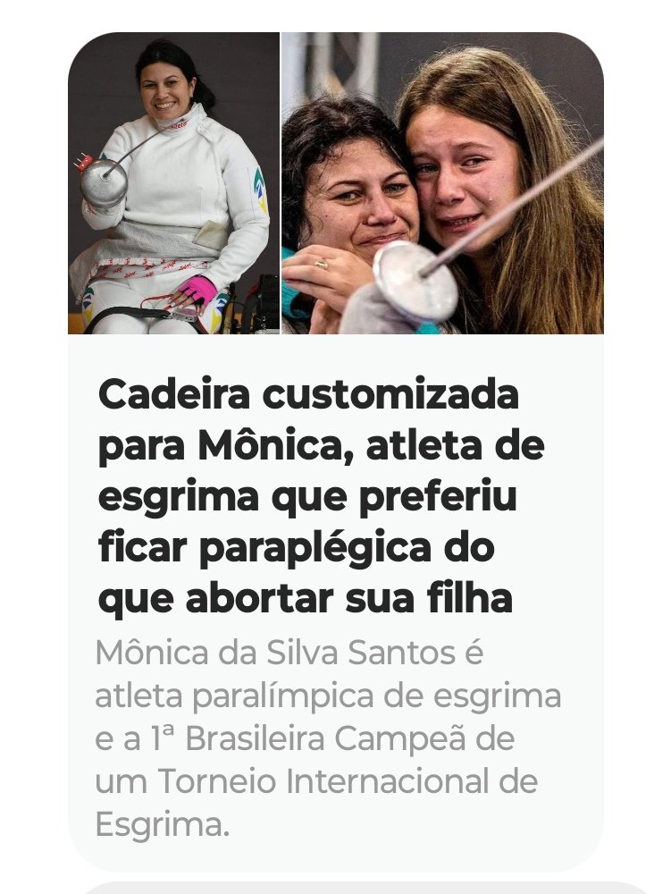 Essa atleta paraolímpica ficou na cadeira de rodas por que se negou a abortar sua filha!
Ganhou medalhas, ouro e bronze, nas últimas paraolímpiadas!
Merece nosso total respeito por ser essa Mãe, mulher e atleta. 
E ela está precisando de ajuda para ter uma cadeira customizada!