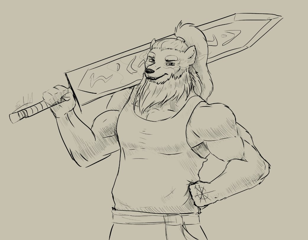 Sketchi for <a href="/NikGGWath/">GGWatcher</a> nice to draw more muscly chars again :>