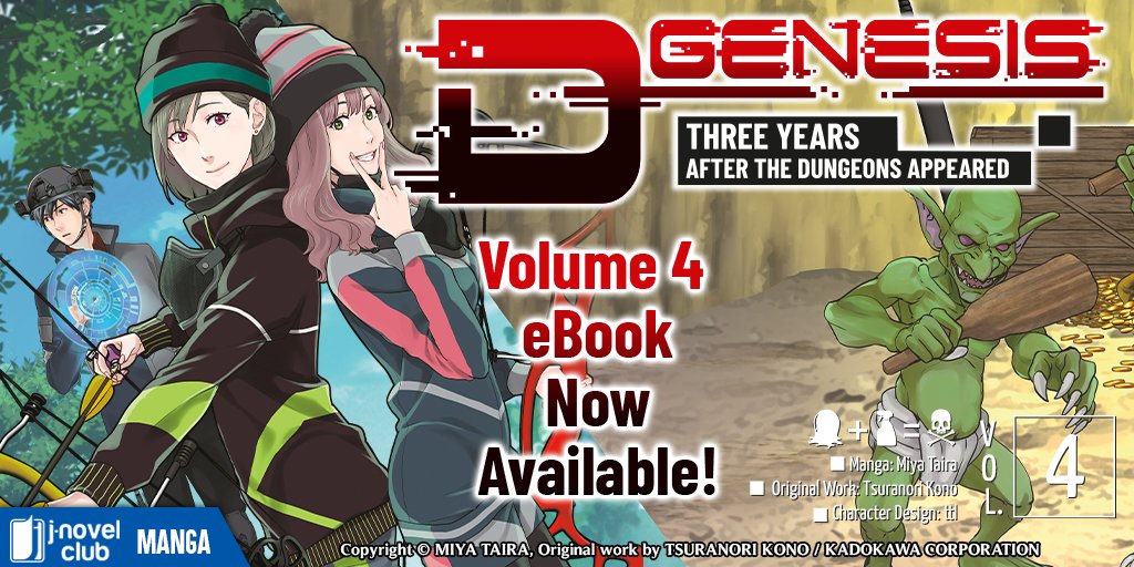jnovelclub's tweet image. &quot;D-Genesis: Three Years after the Dungeons Appeared&quot; (Manga) Volume 4 eBook - Out Now!

JNC: bit.ly/3ASjUYM
BOOKWALKER: bit.ly/3ZbkdrI
Amazon: bit.ly/4cRdtCG
Google: bit.ly/4cFBpc8
Apple: bit.ly/4g7FF76
Kobo: bit.ly/3YZS9HZ