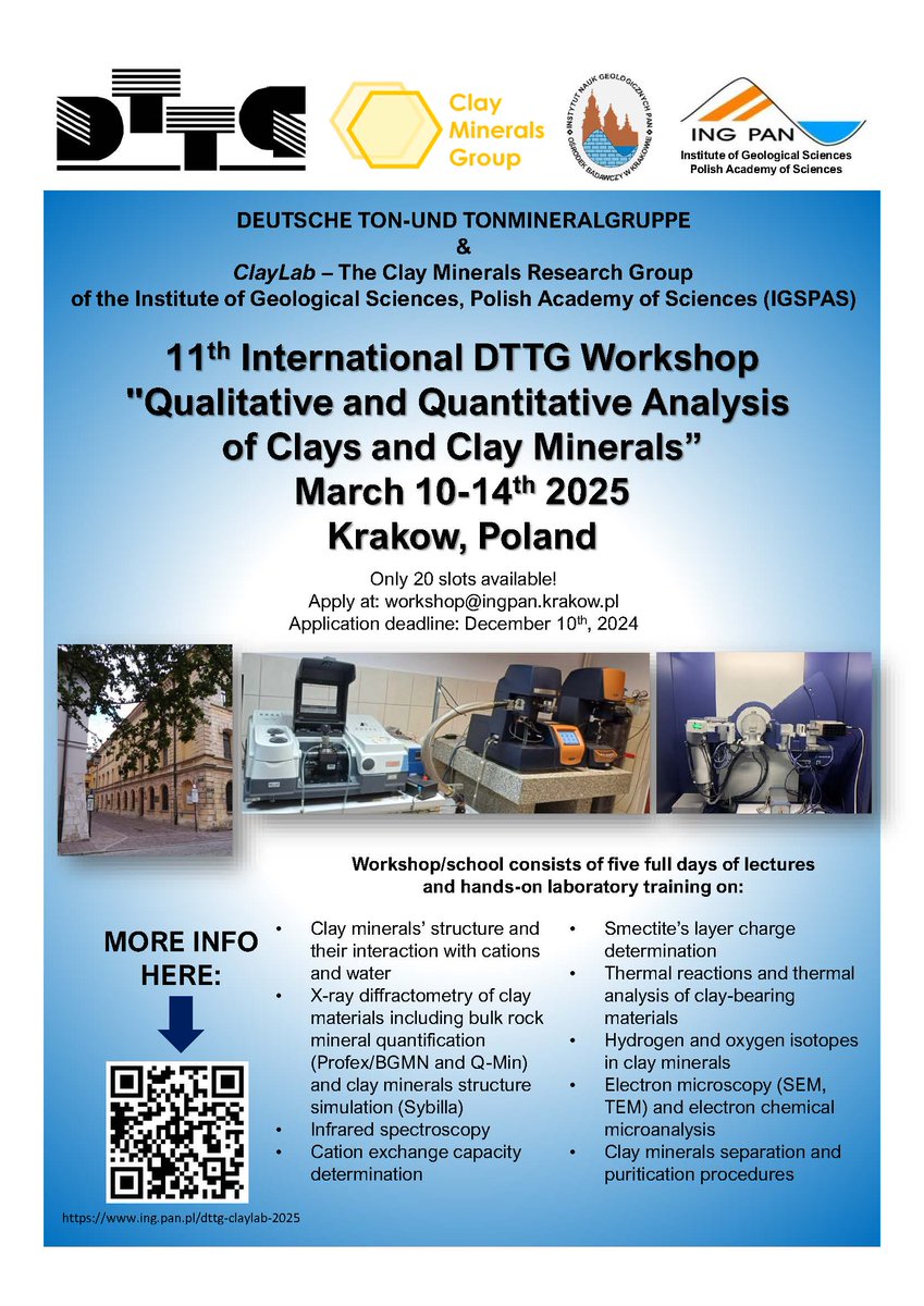 Hello clay community!
This is a great workshop opportunity organized by ClayLab and DTTG. See details in the attachment.
Link: ing.pan.pl/dttg-claylab-2…
#clay #outreach #workshops