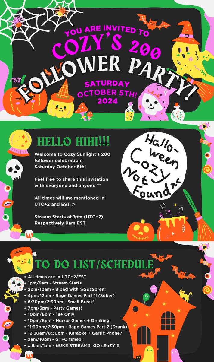 I can't believe it took me this long to invite you all here on this platform to my 200 Follower Celebration! Saturday October 5th! Discord and Stream has gotten an headstart :>

twitch.tv/cozysunlight