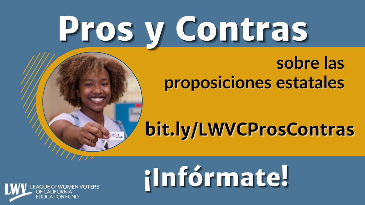 📢 ¡Atención, comunidad! 📢

Prepárate para las elecciones del 5 de noviembre con la Liga (LWVCEF). Consulta nuestro PDF que detalla los pros y contras de las medidas estatales en la boleta. ¡Tu voz cuenta! 🗣️

🔗 Descarga aquí: bit.ly/LWVCProsContras

¡Infórmate y vota! 🗳️✨