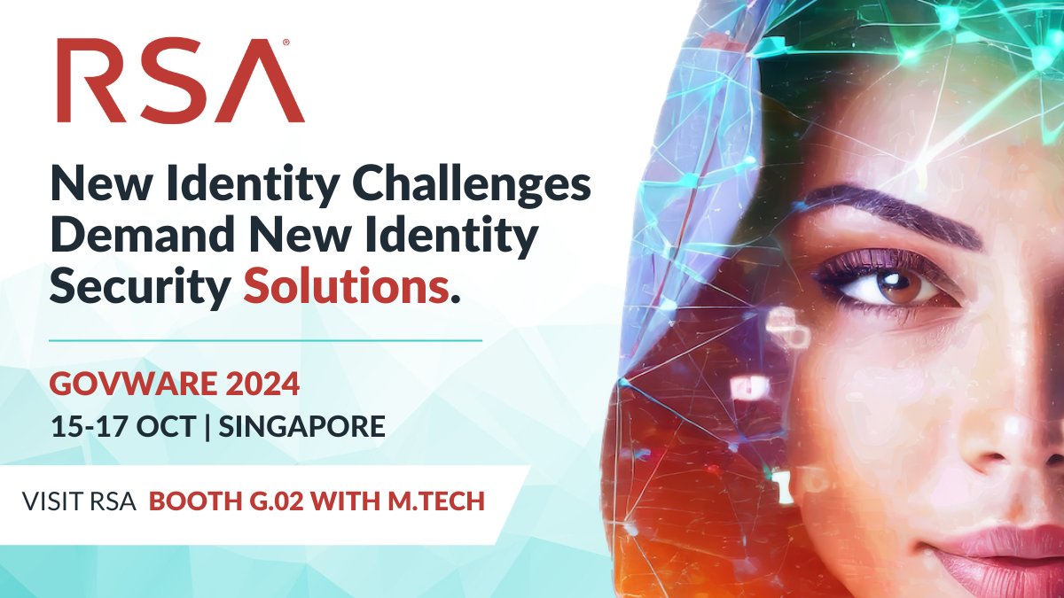 Join @rsasecurityand M.Tech at #GovWare in #Singapore!  

Visit them at Booth G.02 to see how the RSA Unified Identity Platform detects threats, secures access, and accelerates productivity ✅

Register for a visitor pass now ⬇️
gevme.com/sicw-govware20…