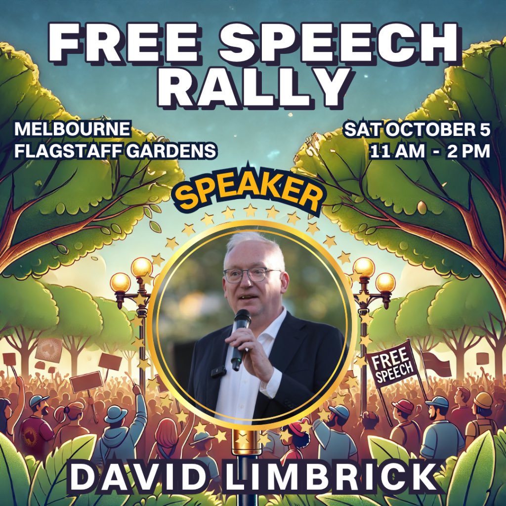 📣 FREE SPEECH RALLY SPEAKER 📣

DAVID LIMBRICK MP

David is a member of the Victorian Parliament and has long been a champion for #FreeSpeech 

As David stated in parliament in 2022 ‘Free expression has long been considered a pillar of free and open democracies - an essential
