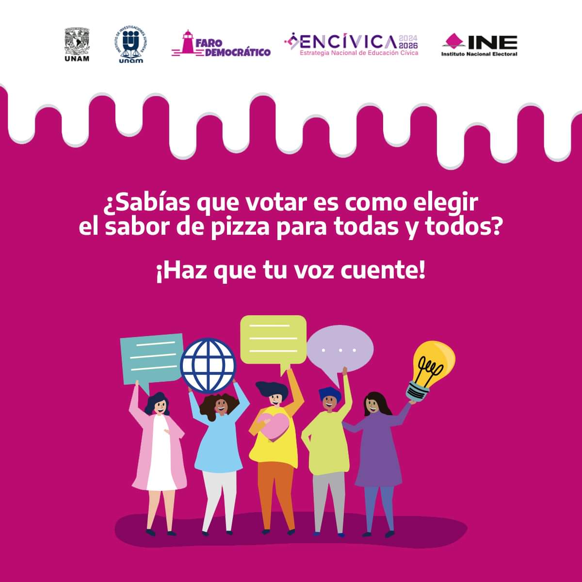 EDUCATAM's tweet photo. ¿Quieres elegir el sabor de la pizza llamada "democracia"? Únete a Faro Democrático y vota por un futuro delicioso.
Descubre cómo en:
https://t.co/B01vSGc810
#FaroDemocrátivo #ENCIVICA https://t.co/knEKsGglut