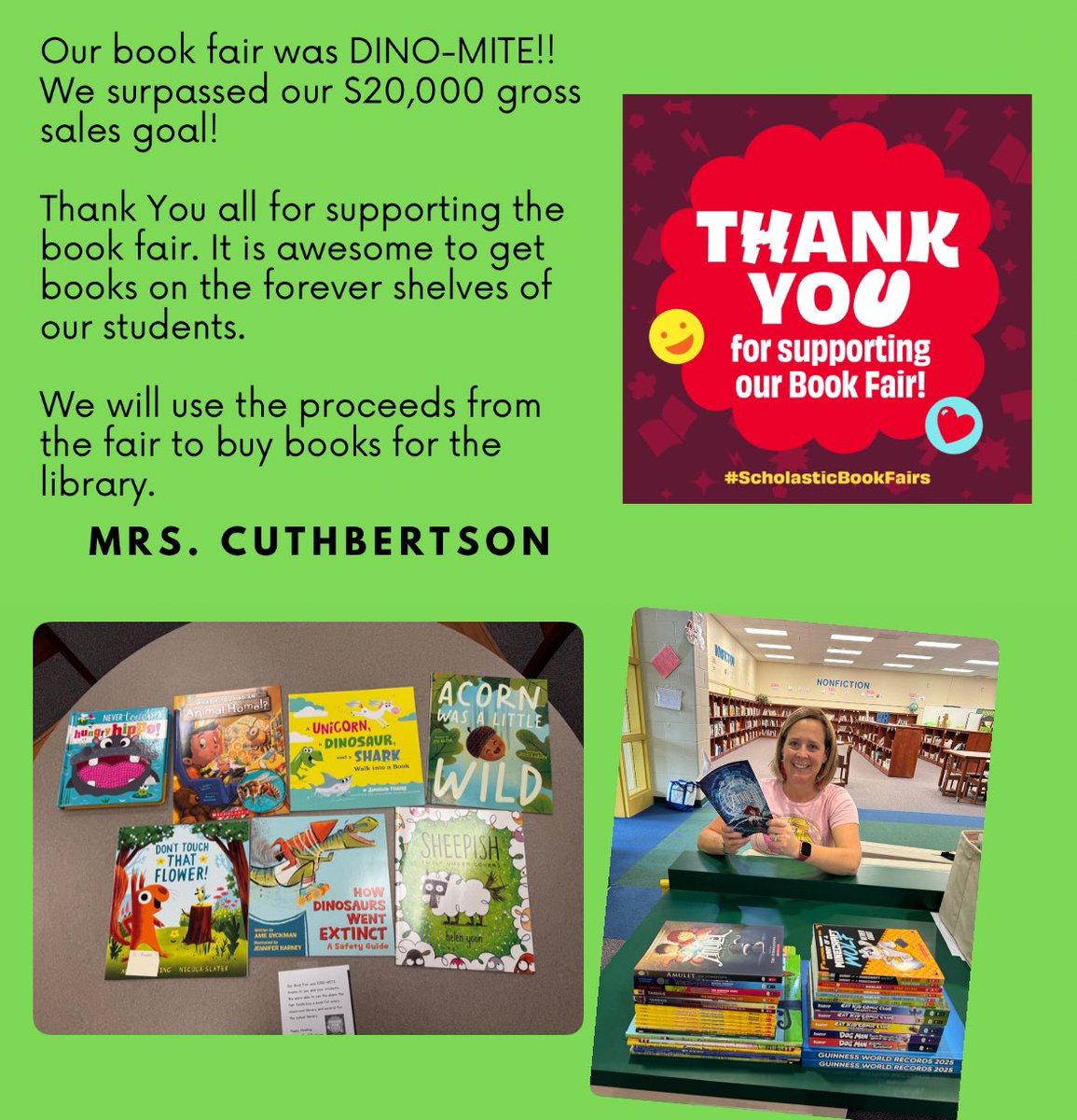 I’m so excited about our amazing bookfair! Thank you to everyone who supported our fair. I was also able to buy a book for each classroom and several for the library with our extra “Share the Fair” funds! #ScholasticBookFairs #OdellPrimaryPride #BookFair