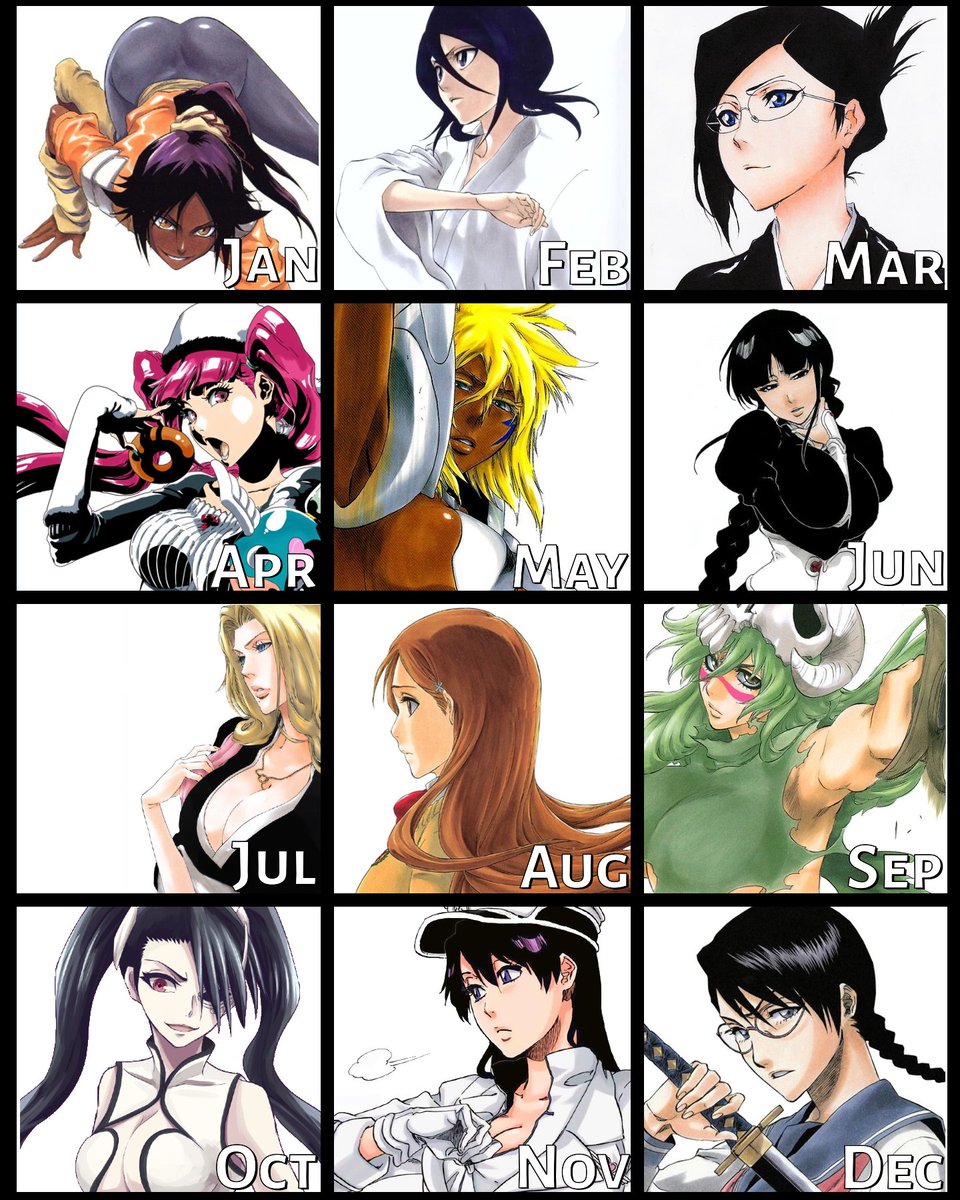 G33kyG4ming's tweet photo. Your Birth Month is your Bleach Waifu. 
Who did you get?
#Bleach #BleachGirls #Waifu https://t.co/USSctOnibX